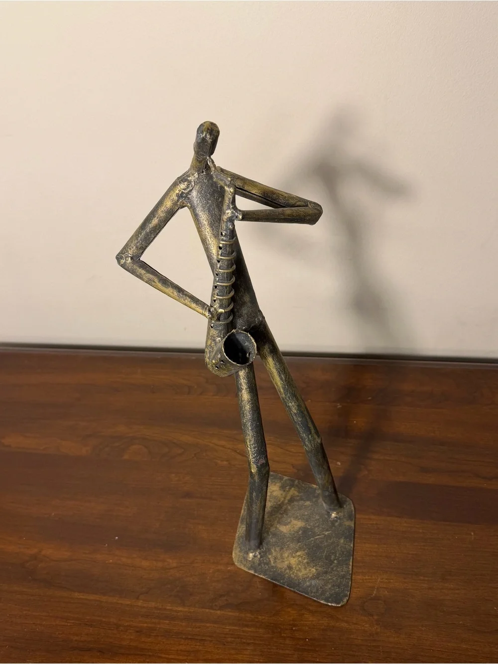 Z Gallerie brutalist style saxophone player tube metal sculpture approximate 15
